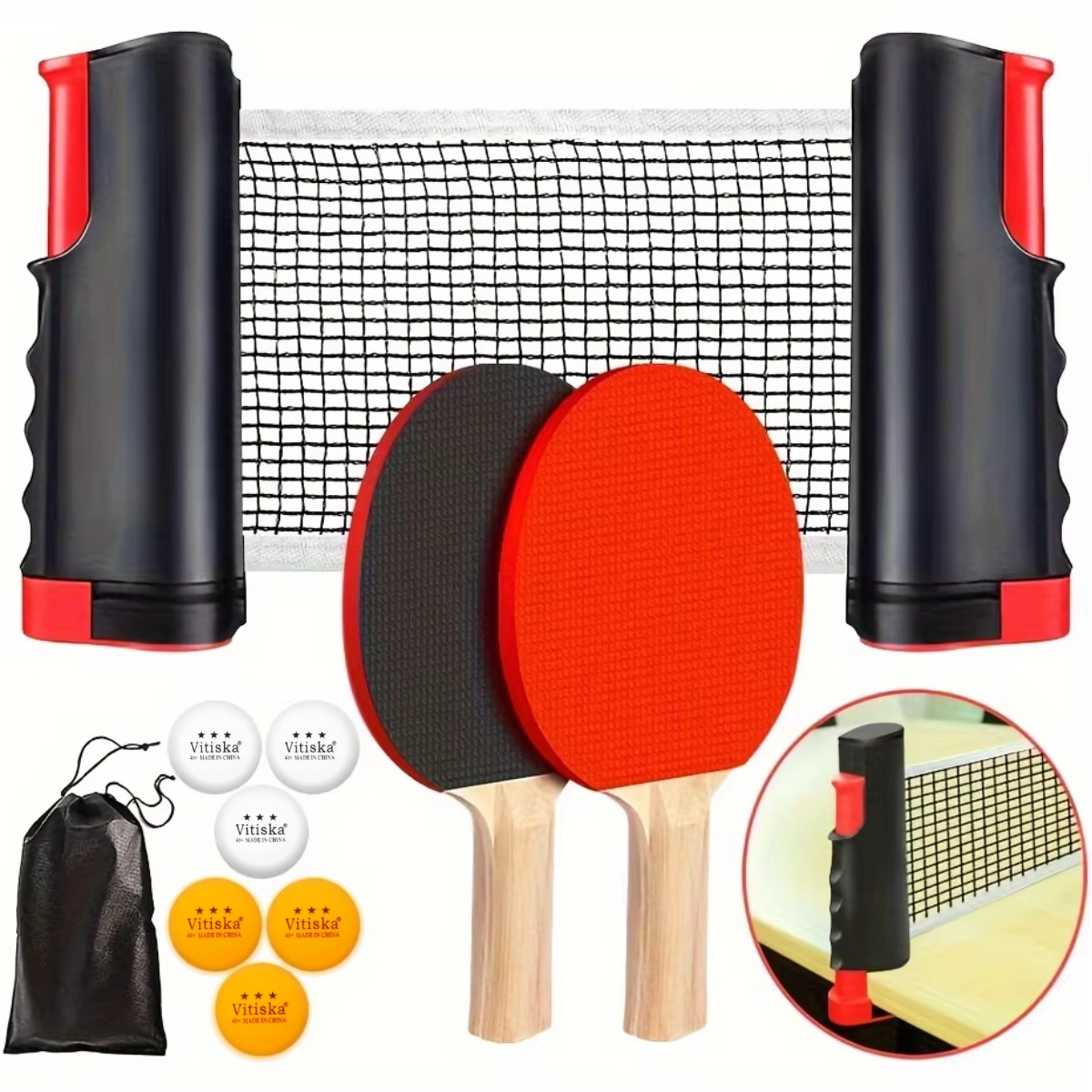Table Tennis Kit Bag - 탁구 패들 세트, 접이식 네트와 휴대용
